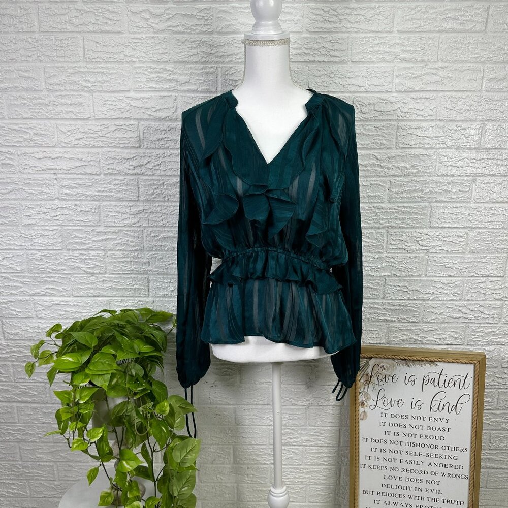 Orchid Haze Large green ruffle blouse sheer long sleeve